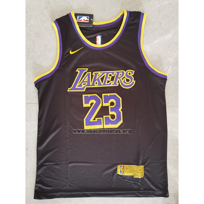 Camiseta Los Angeles Lakers LeBron James NO 23 Earned 2020-21 Negro